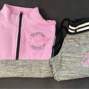 Justice Gymnastics Pink and Gray Zip-Up Activewear.